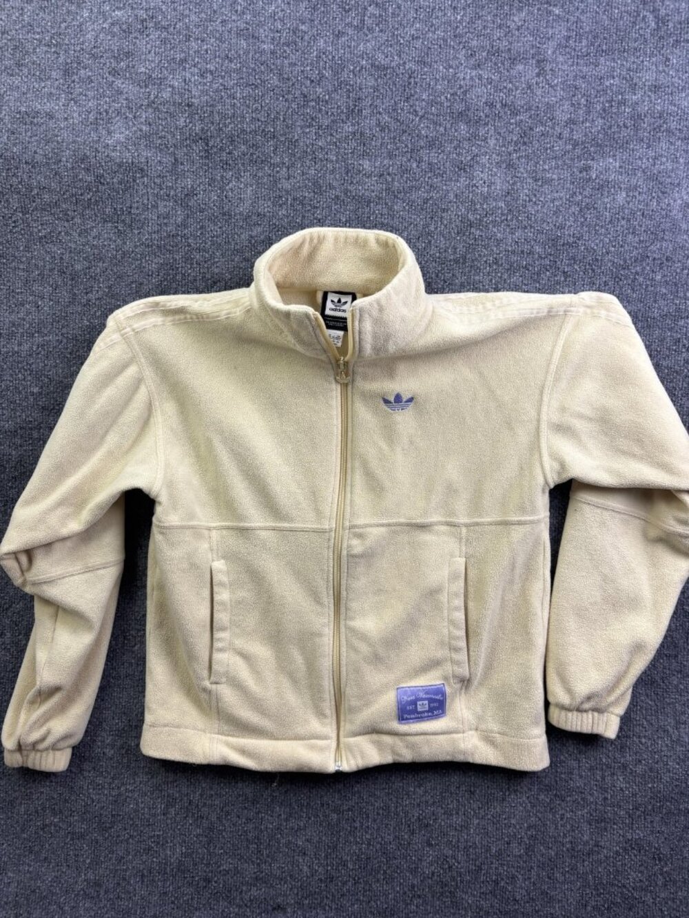 Adidas Jacket Womens 2XS Beige Fleece Full Zip Pockets Nora Vasconcellos Trefoil